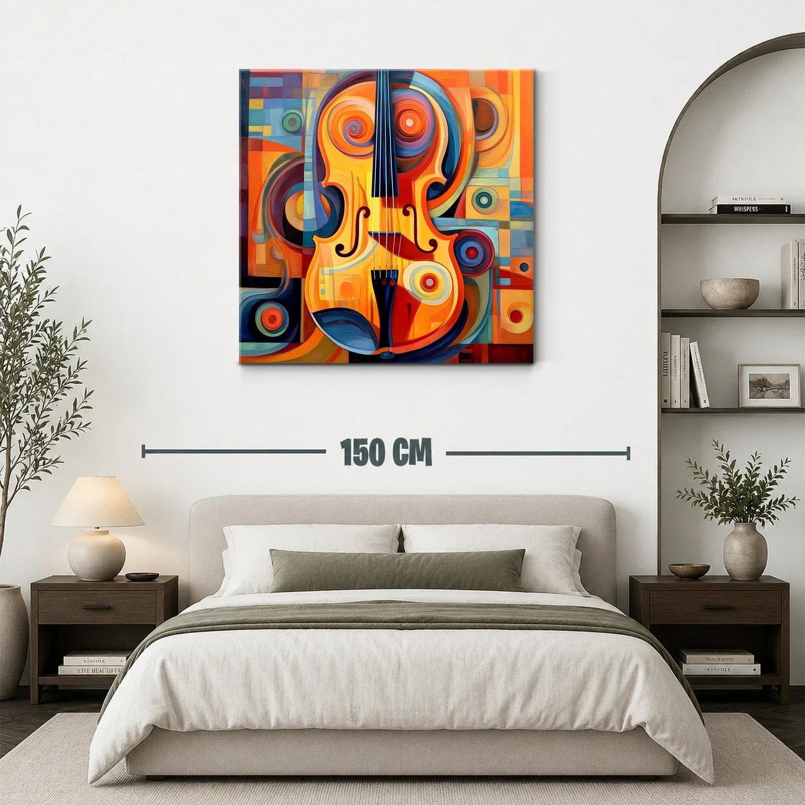 Cuadro vibrante con violín en tonos cálidos y formas abstractas — miniatura 3