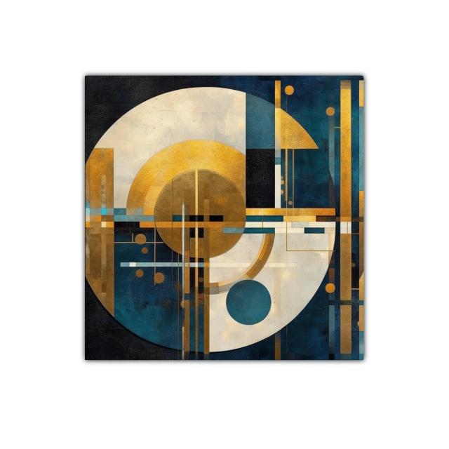 Composición geométrica con tonos dorados y azules intensos