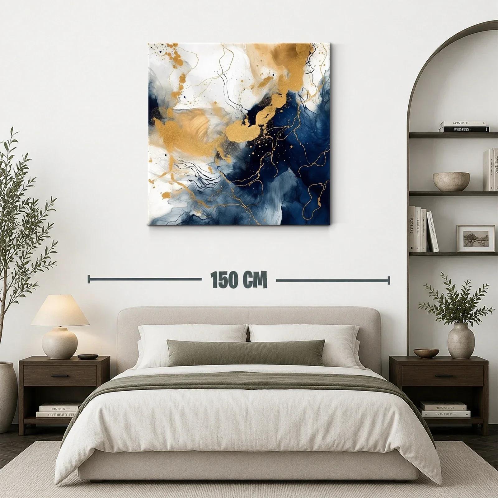 Cuadro abstracto tonos dorados y azul marino elegante — miniatura 3