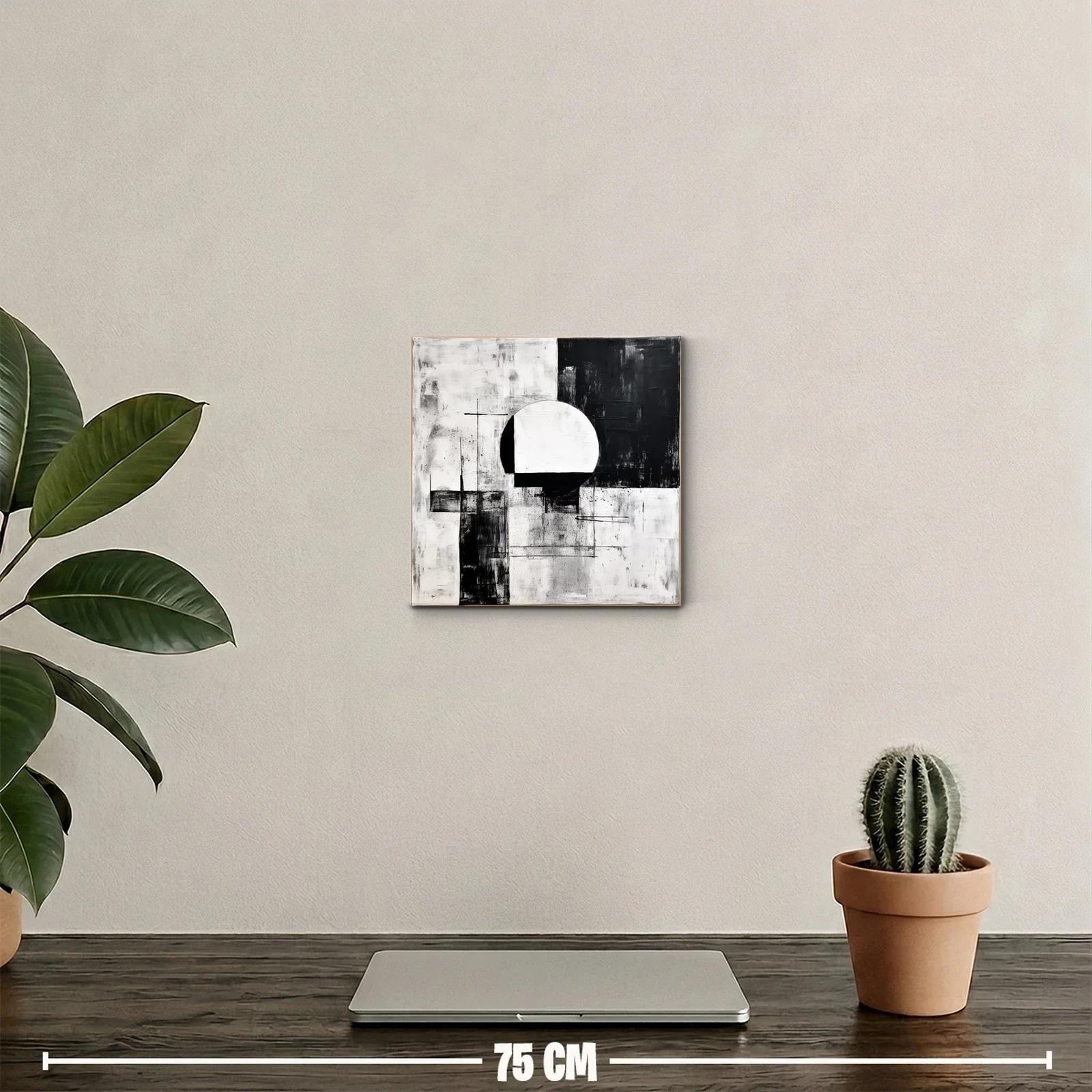 Cuadro abstracto en blanco y negro con formas geométricas — miniatura 2