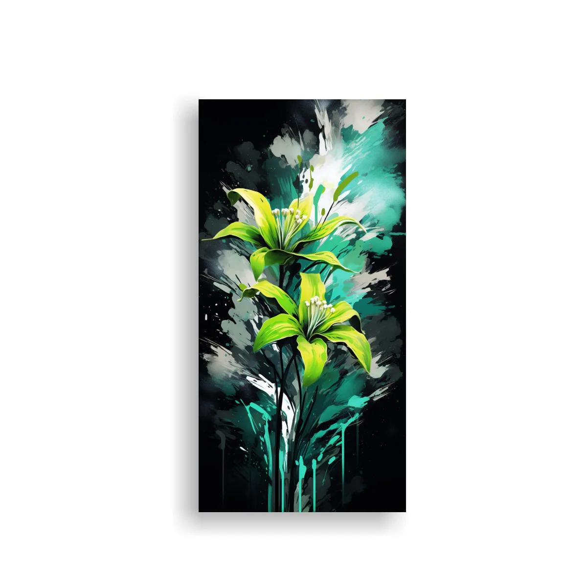 Cuadro lirio amarillo con fondo turquesa y blanco