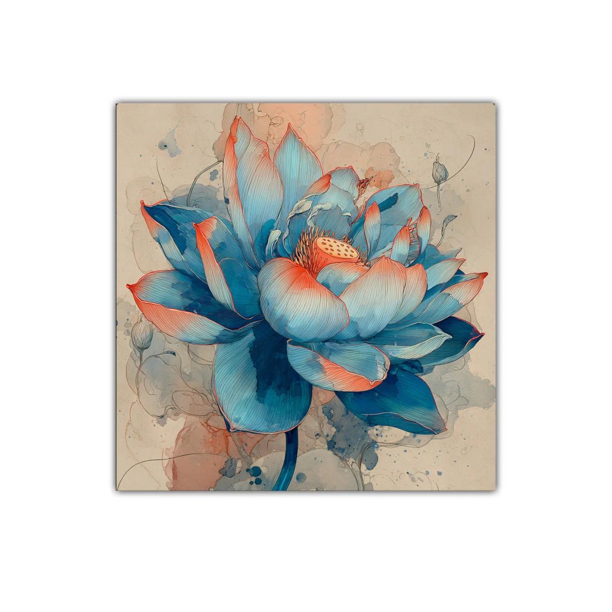 Flor Azul con Detalles Rojizos en Estilo Acuarela — imagen principal