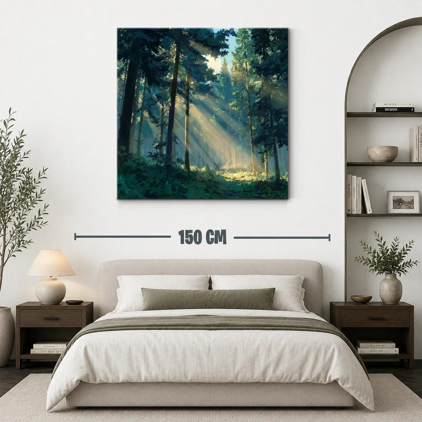 Bosque iluminado por rayos de sol entre árboles altos — miniatura 3