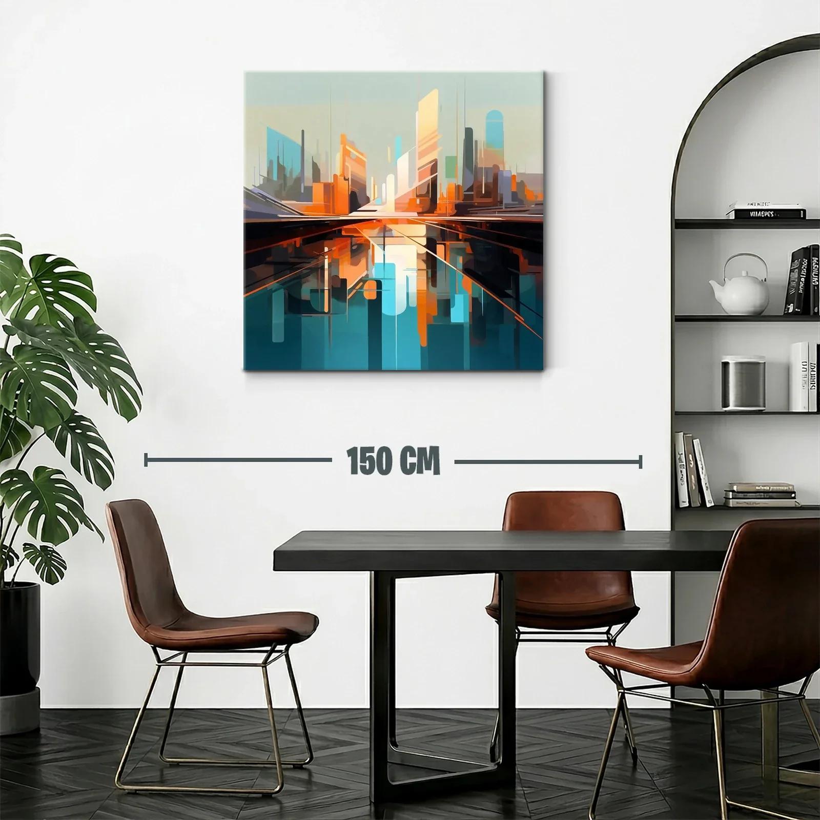 Cuadro abstracto con paisaje urbano futurista vibrante — miniatura 2