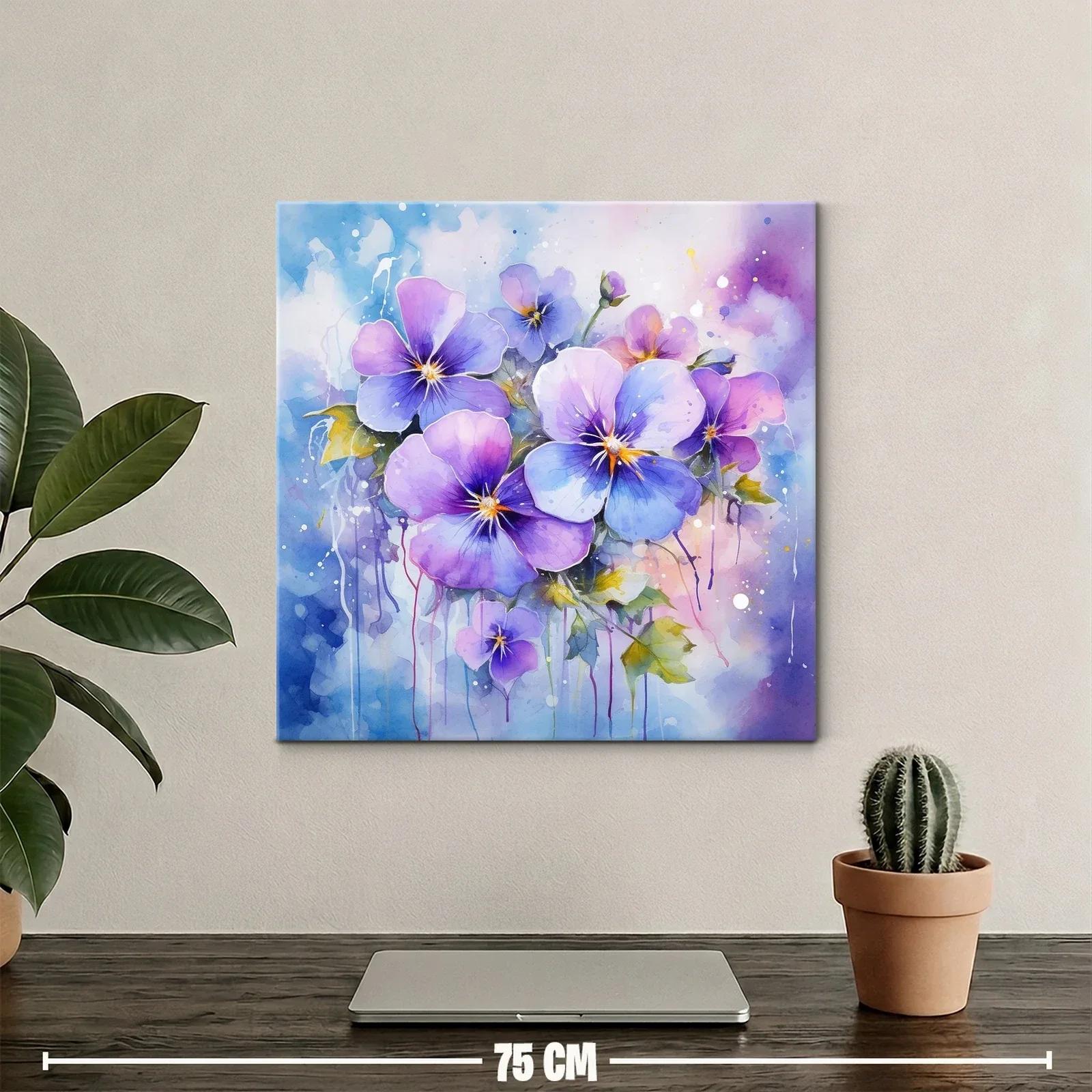 Cuadro con flores violetas y azules en tonos acuarela delicados — miniatura 2