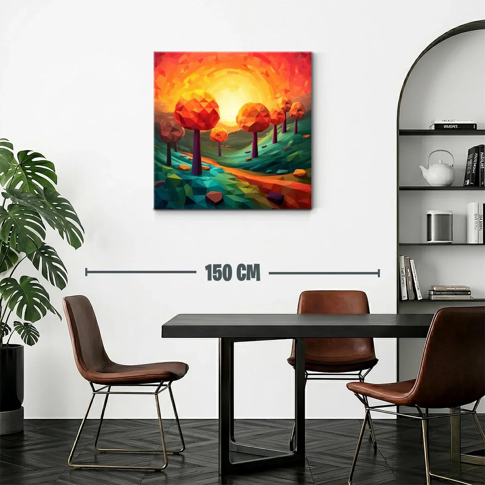 Paisaje geométrico con árboles naranjas al atardecer — miniatura 2