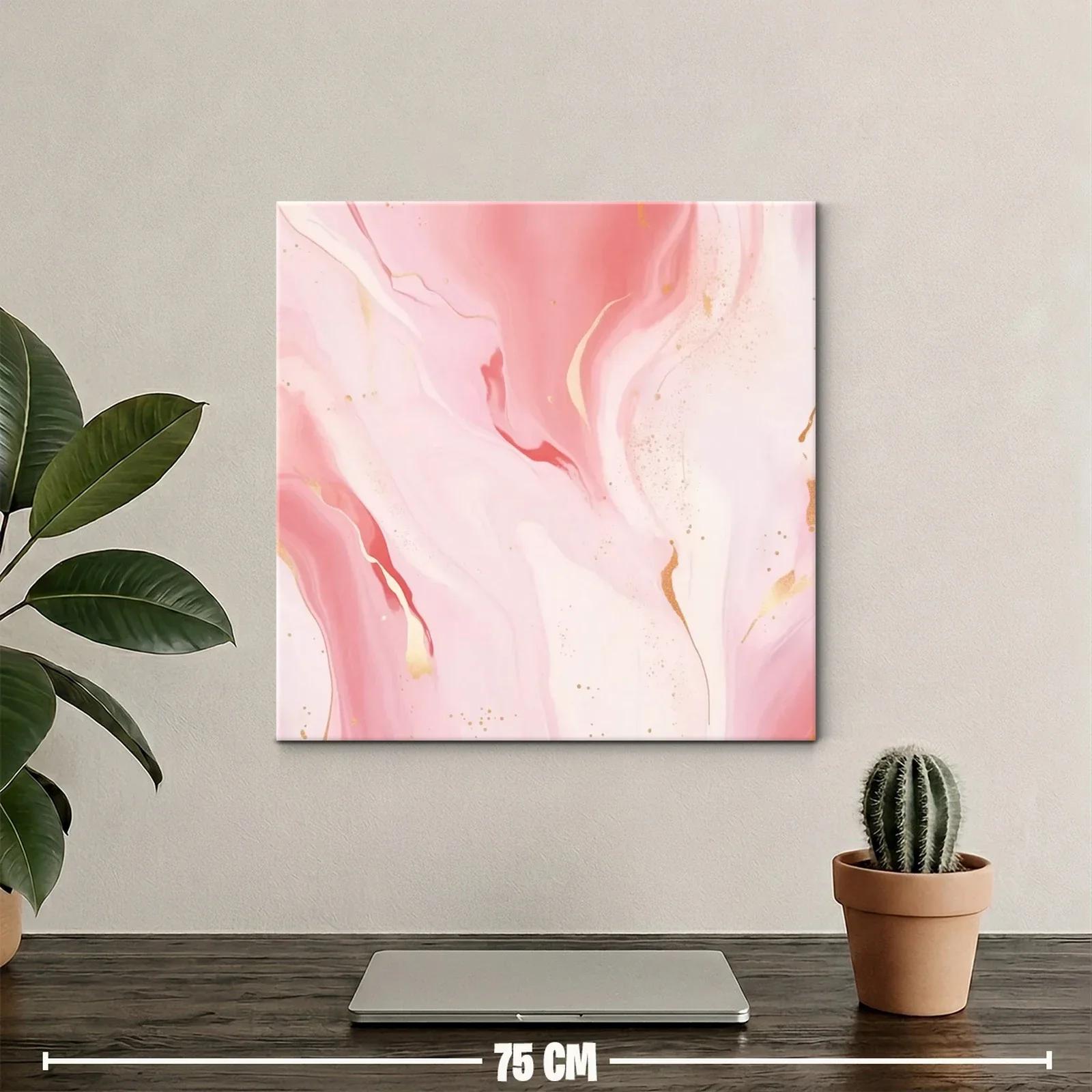 Cuadro abstracto en tonos rosa y detalles dorados elegantes — miniatura 2