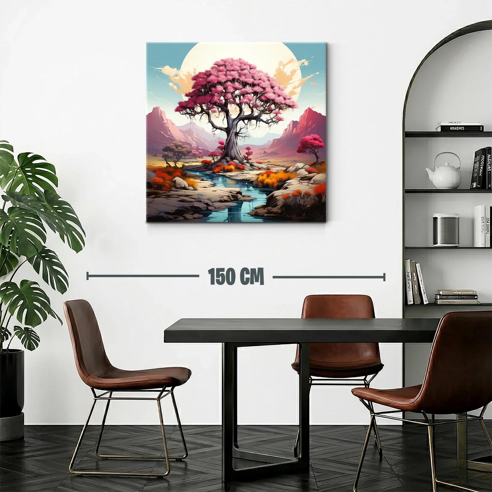 Árbol rosa en paisaje sereno con montañas al fondo — miniatura 2