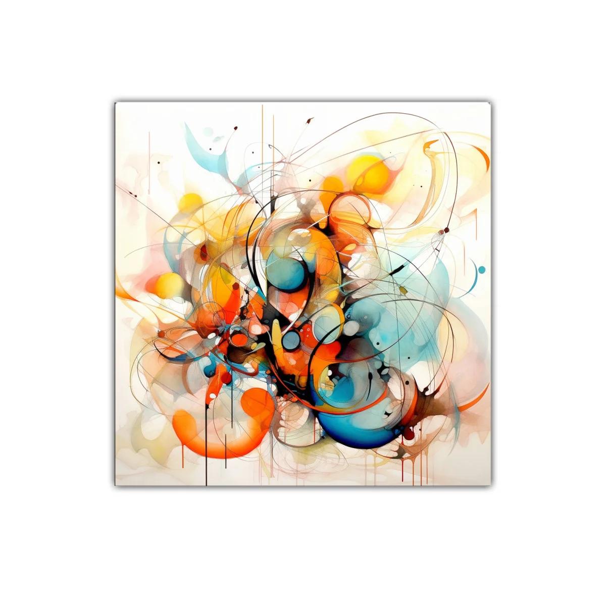 Cuadro abstracto en tonos cálidos y fríos vibrantes