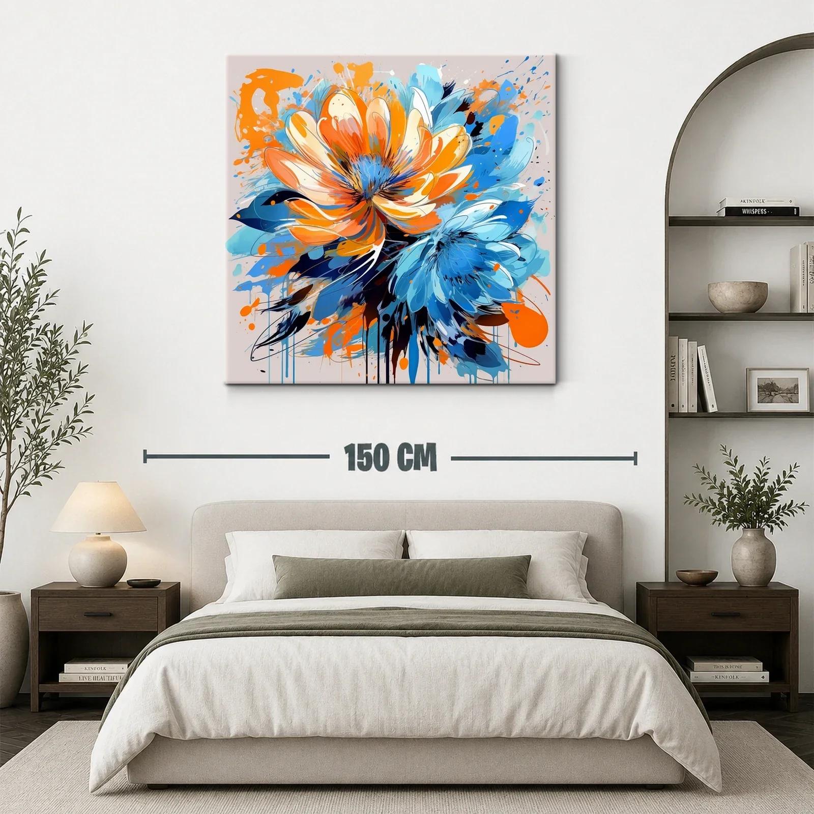 Cuadro vibrante con flores en tonos azul y naranja — miniatura 3
