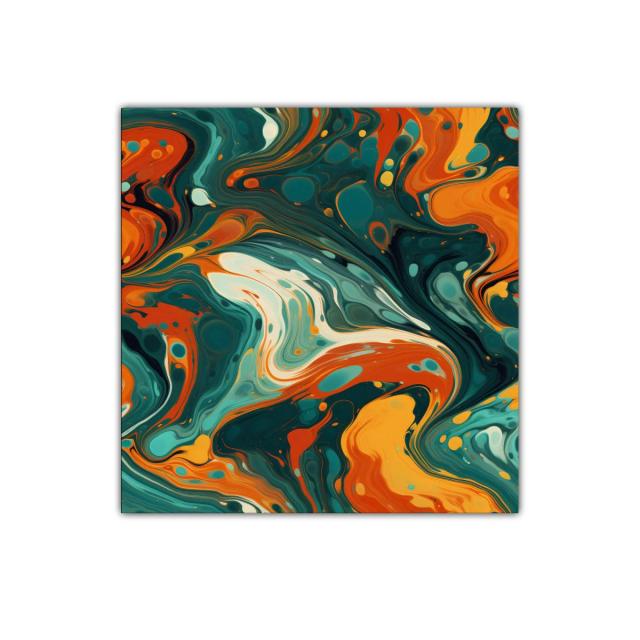 Cuadro abstracto con paleta vibrante en tonos verdes y naranjas