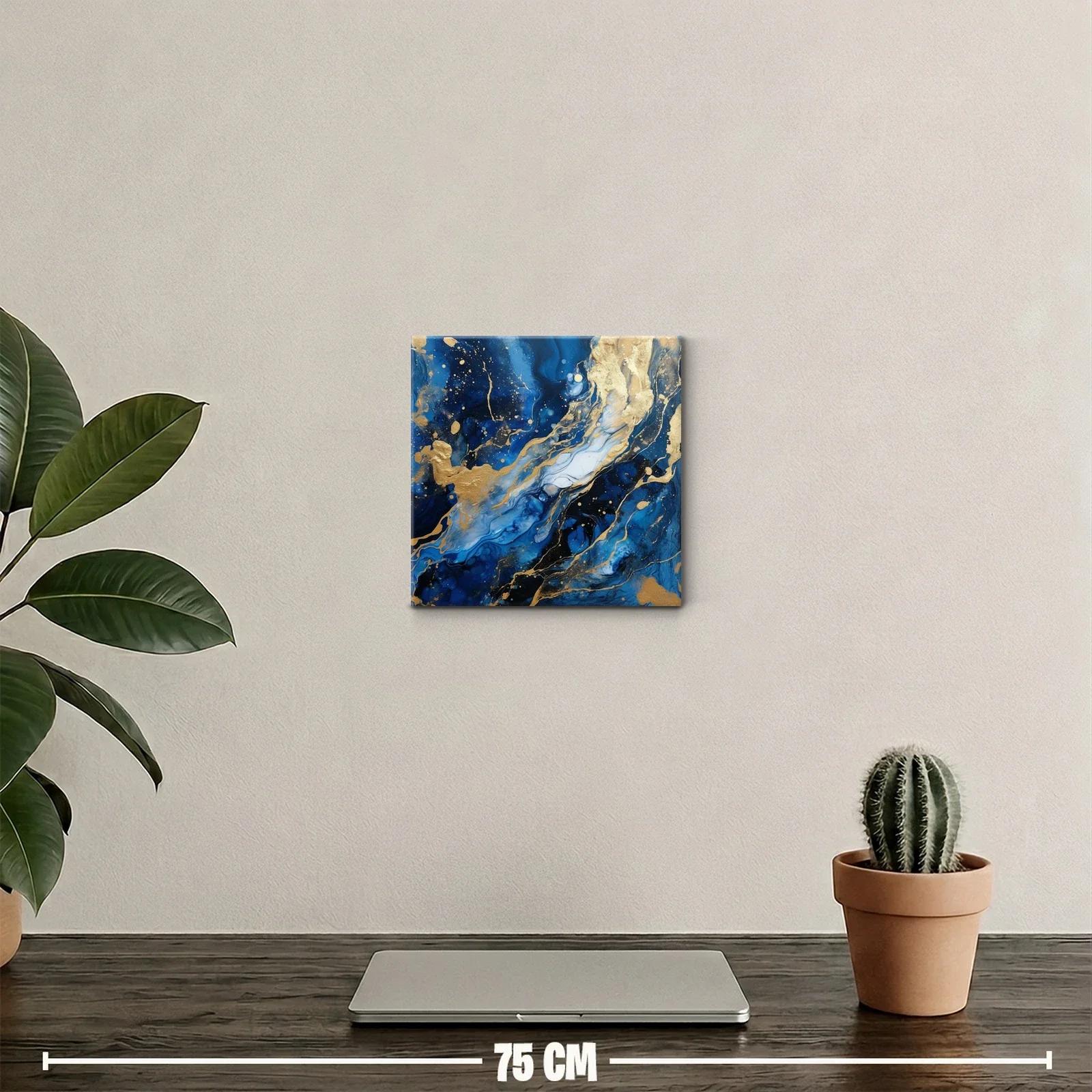 Cuadro abstracto en tonos azules con detalles dorados — miniatura 2