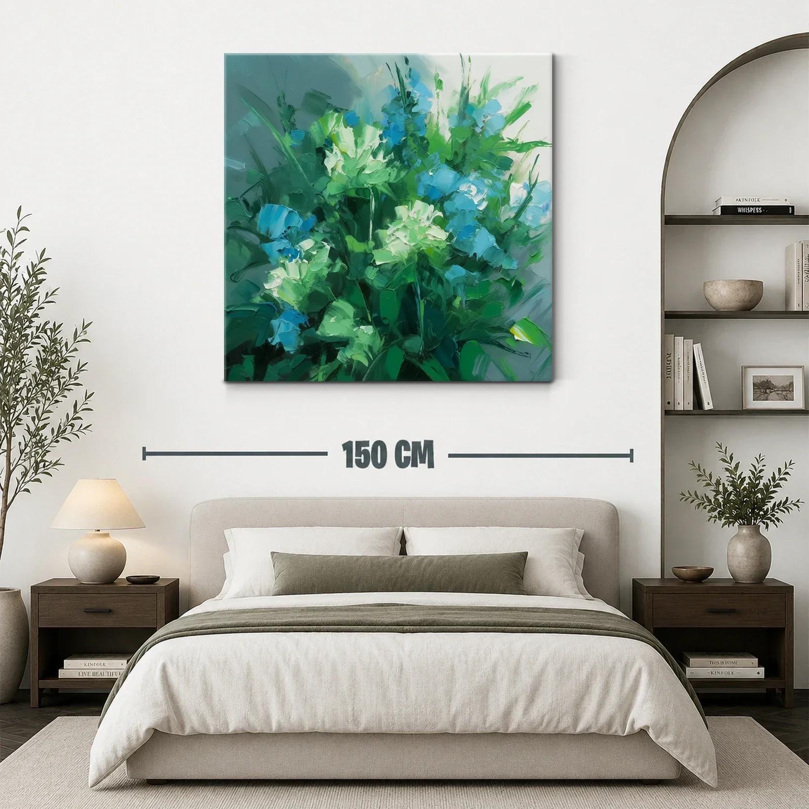 Cuadro floral con tonos verdes y azules vibrantes — miniatura 3