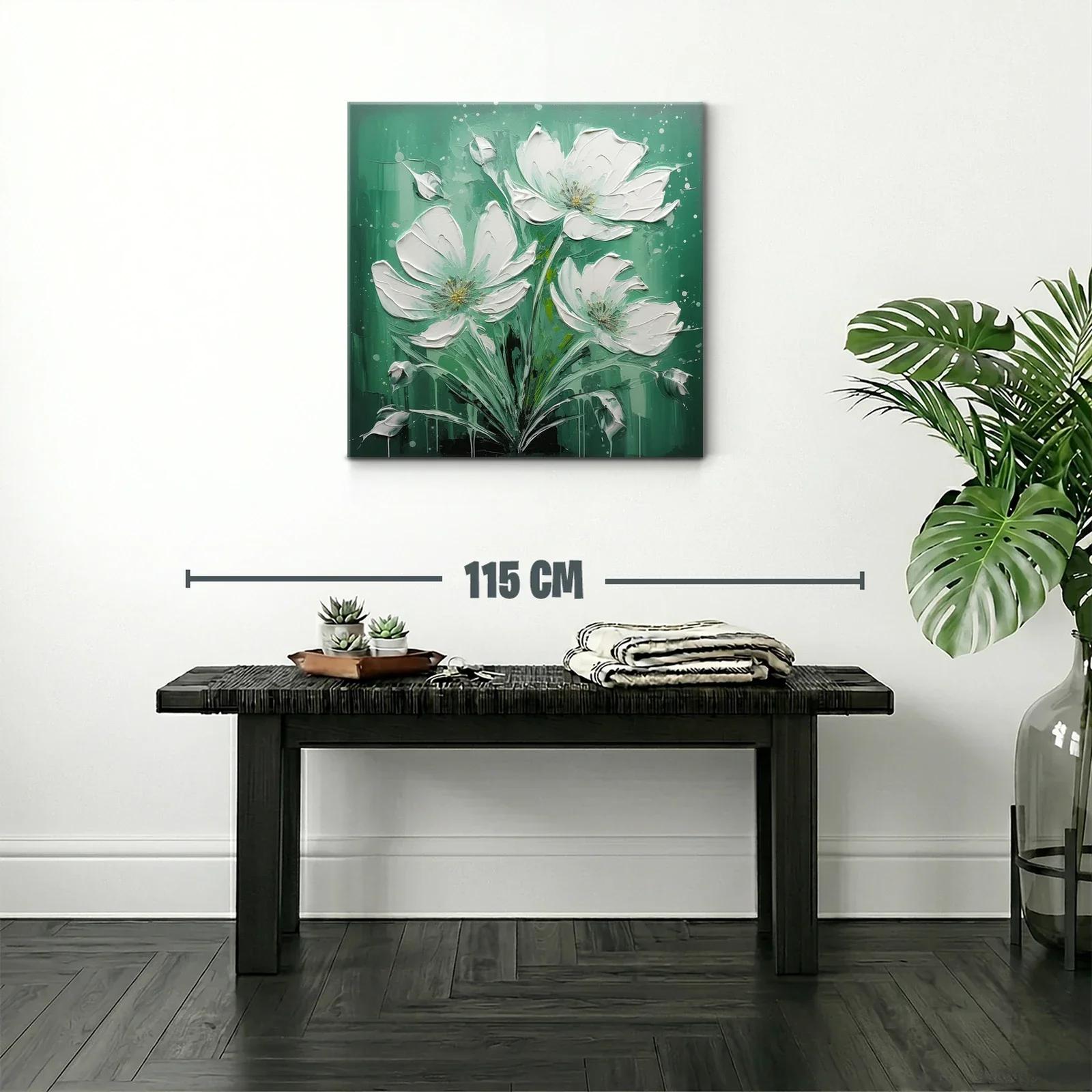 Cuadro con delicadas flores blancas en fondo verde — miniatura 2