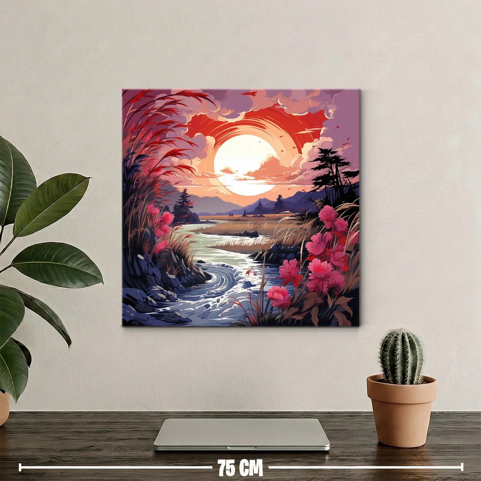 Paisaje natural al atardecer con flores y río serpenteante — miniatura 2