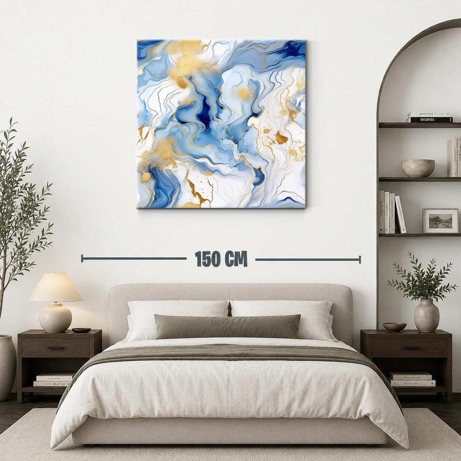 Cuadro abstracto con tonos azules y detalles dorados — miniatura 3