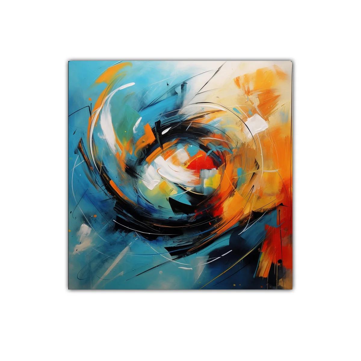 Cuadro abstracto con vibrantes tonos azules y naranjas — imagen principal
