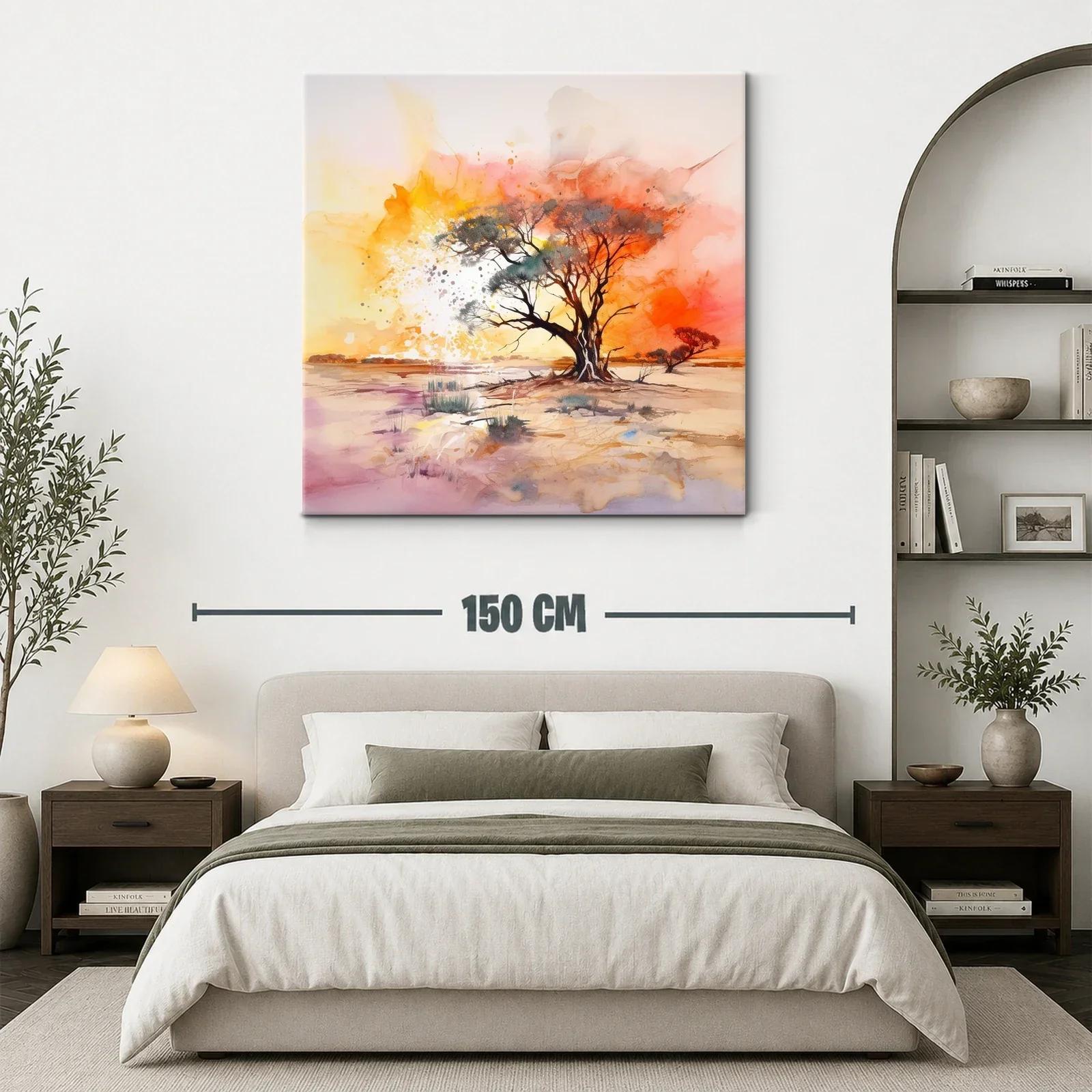 Paisaje de árbol solitario al atardecer en tonos cálidos — miniatura 3