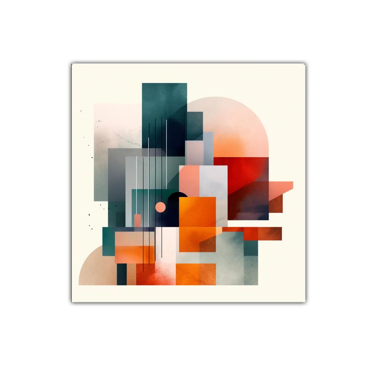 Composición geométrica con tonos cálidos y fríos en contraste