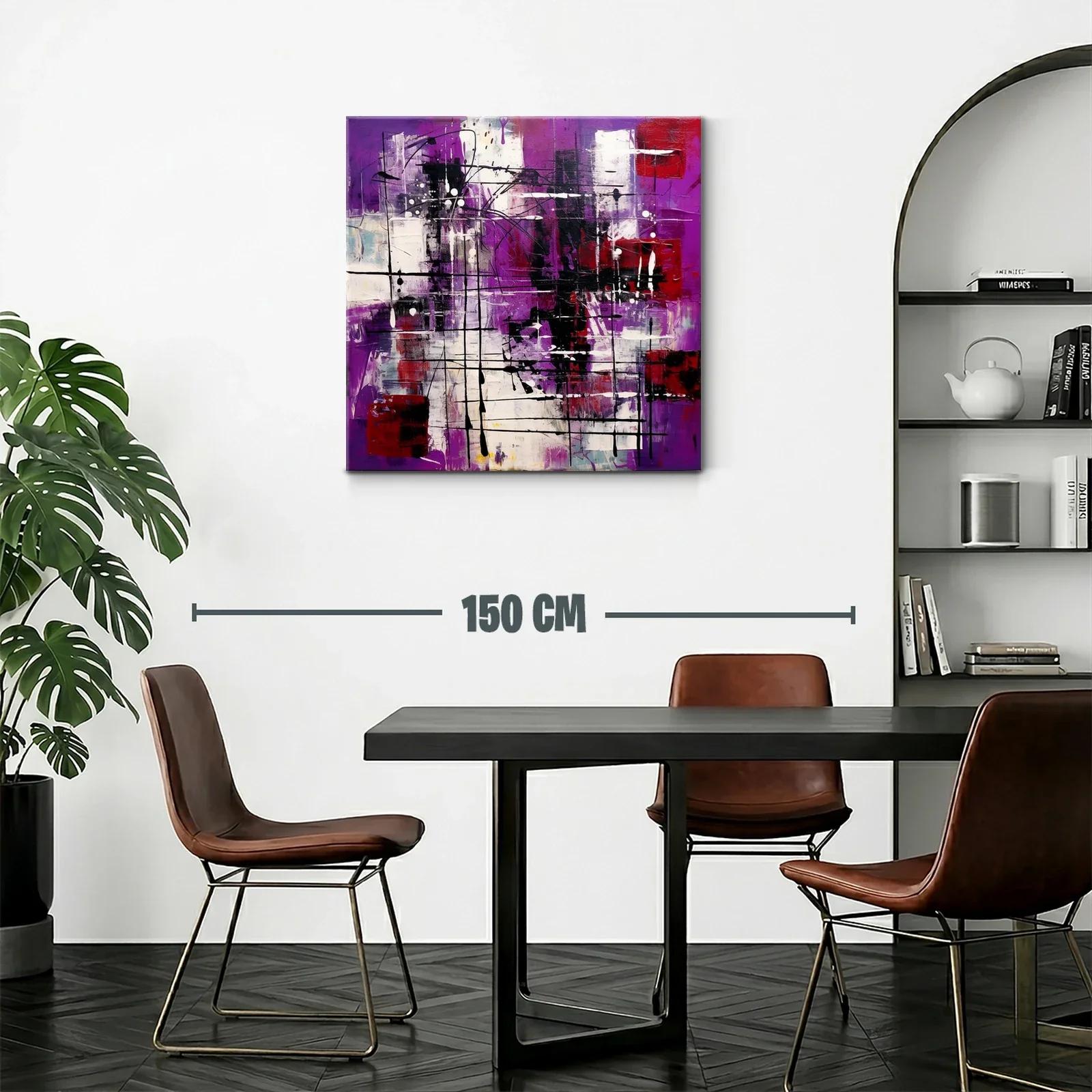 Cuadro abstracto contemporáneo con tonos púrpura y rojo — miniatura 2