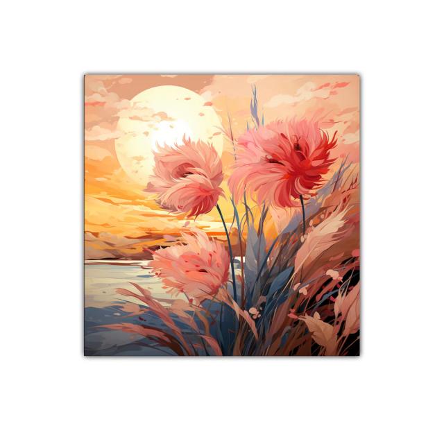 Flores en atardecer con tonos cálidos y suaves