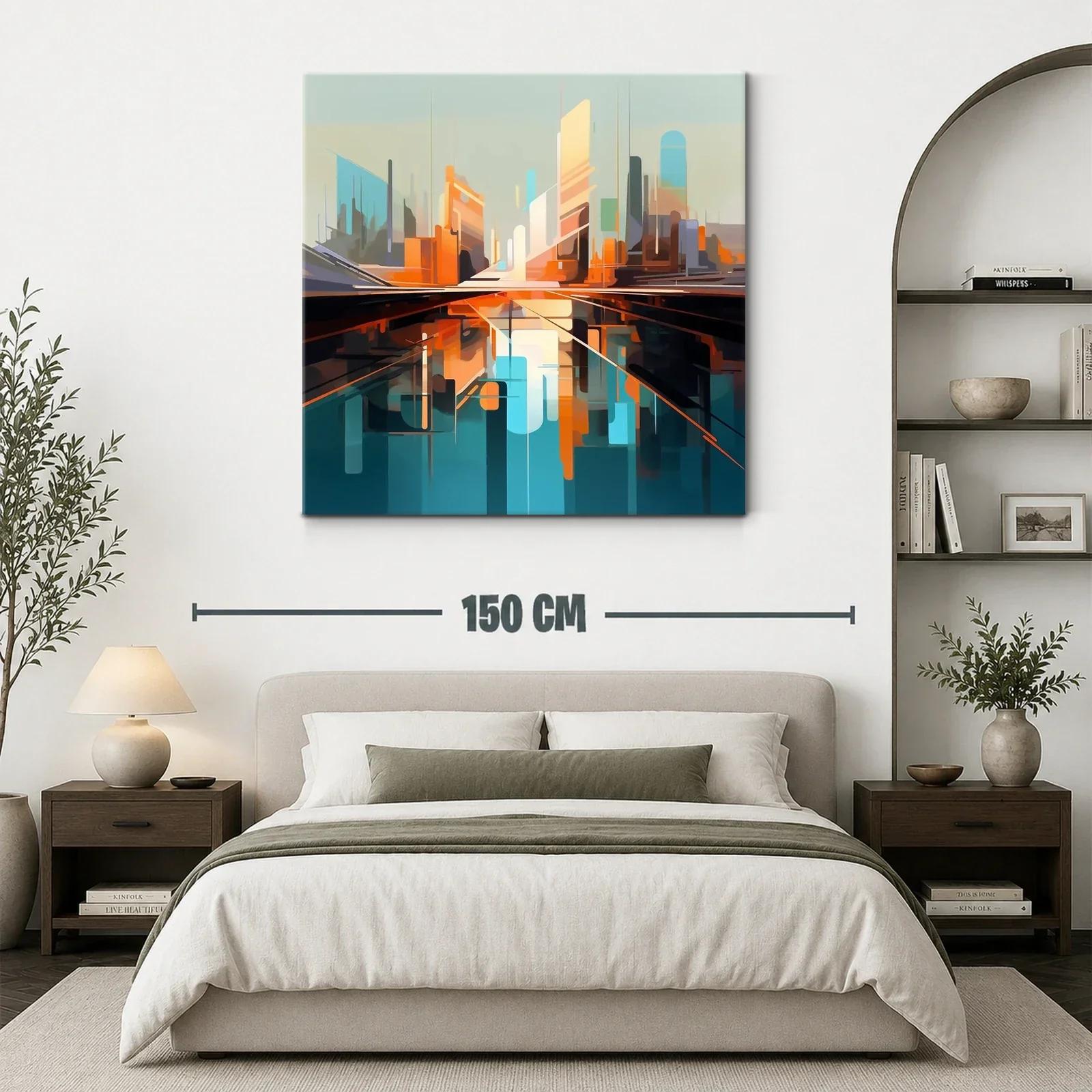 Cuadro abstracto con paisaje urbano futurista vibrante — miniatura 3