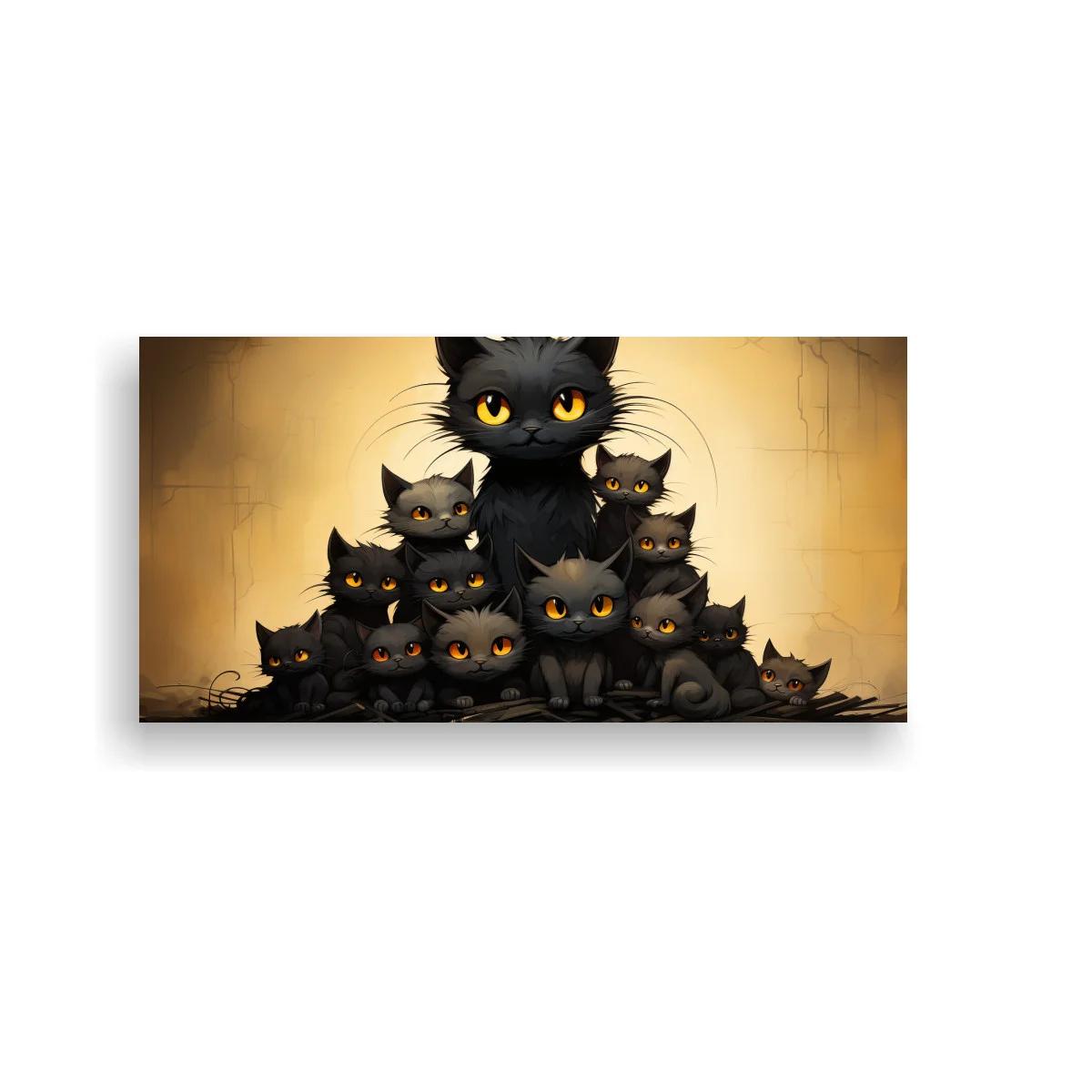 Cuadro grupo de gatos negros con halo luminoso