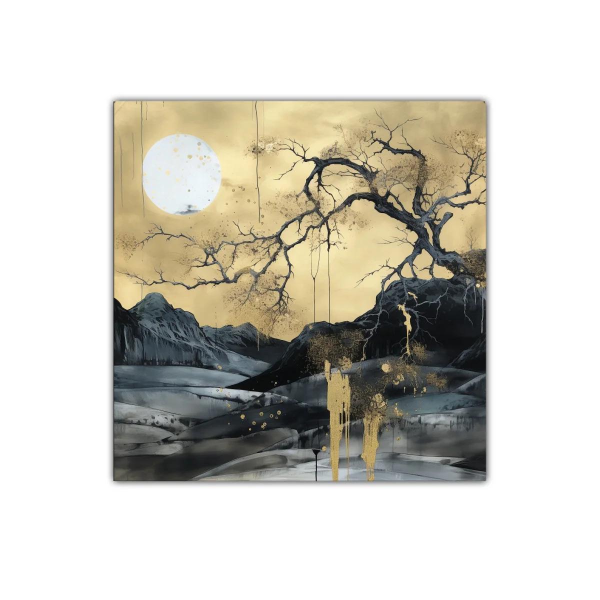 Paisaje nocturno con luna llena y árbol dorado — imagen principal