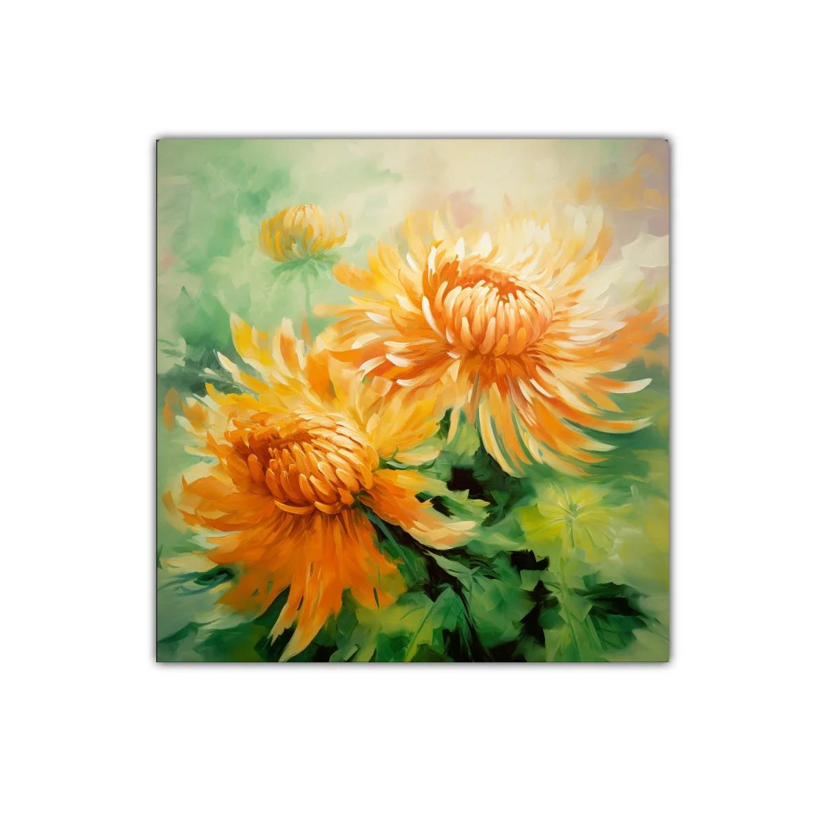 Cuadro decorativo con flores grandes en tonos cálidos