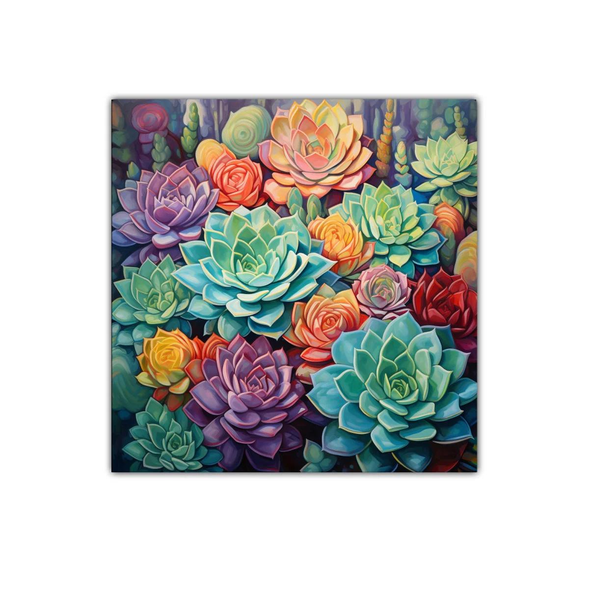 Cuadro decorativo con suculentas en tonos vibrantes y contrastantes — imagen principal
