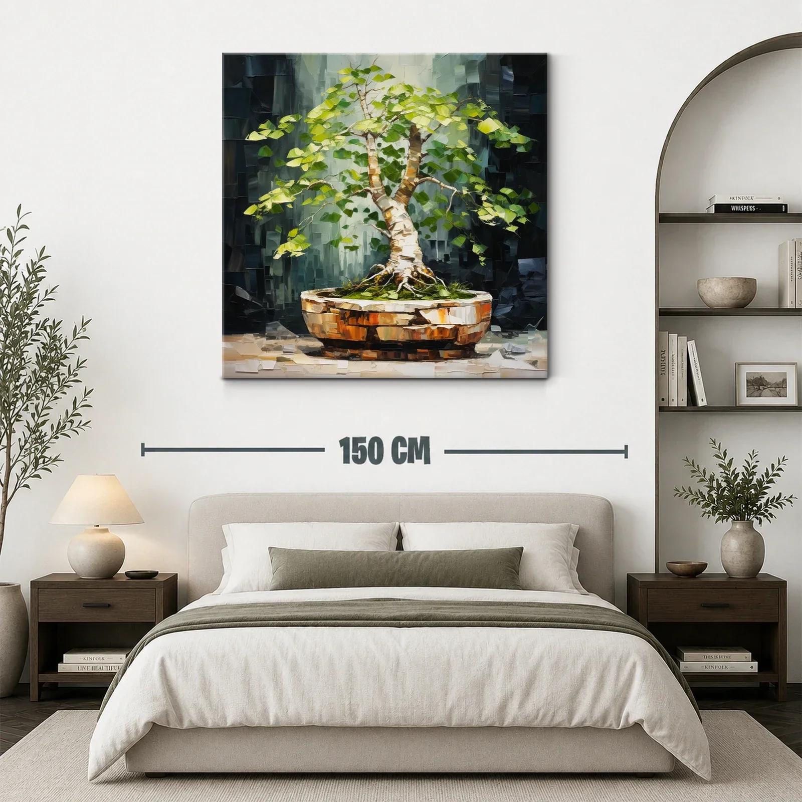 Cuadro árbol bonsái con vibrantes tonos verdes y marrones — miniatura 3