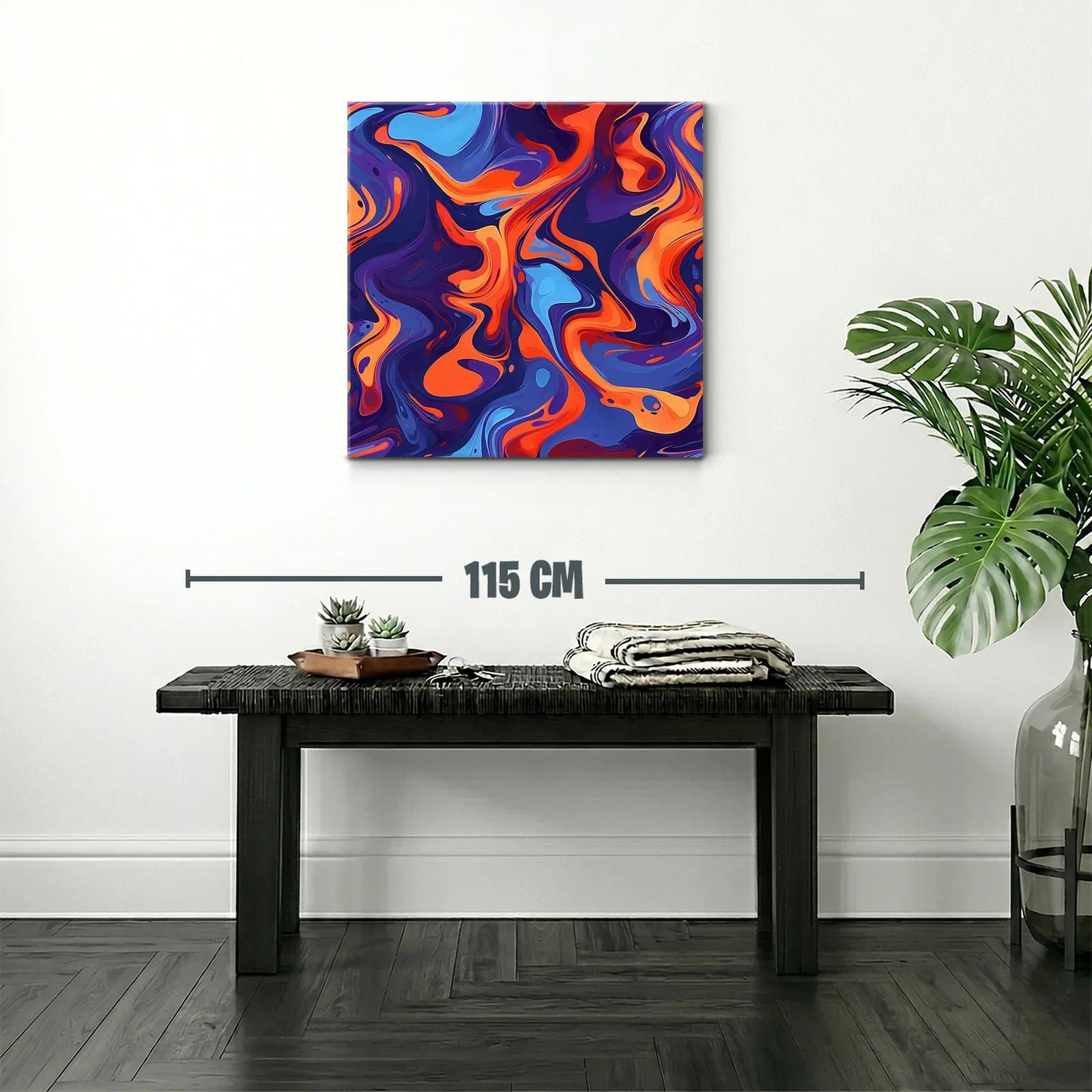 Cuadro abstracto en tonos vibrantes azul y naranja — miniatura 2
