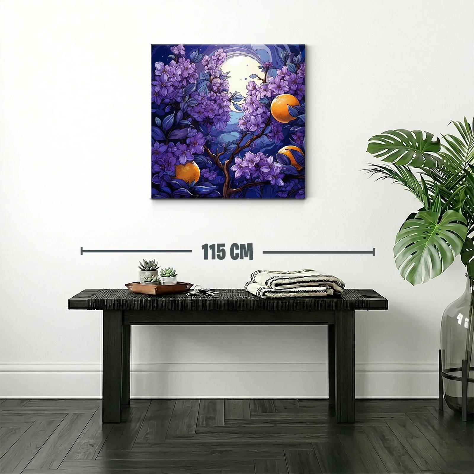 Flores violetas con luna llena y naranjas brillantes — miniatura 2