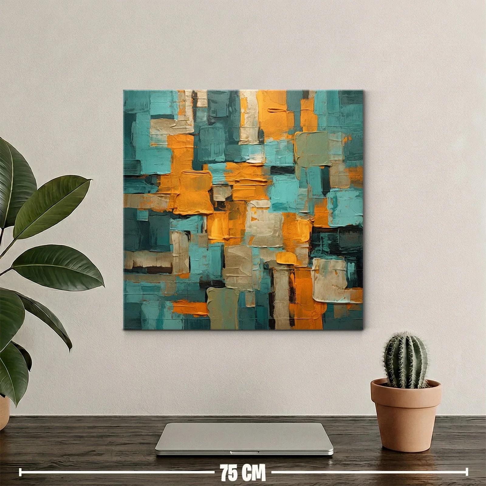Composición abstracta con tonos cálidos y turquesa vibrante — miniatura 2
