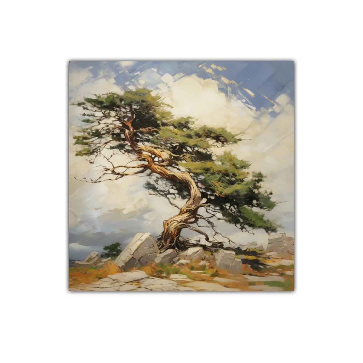 Árbol solitario entre rocas con cielo iluminado — imagen principal