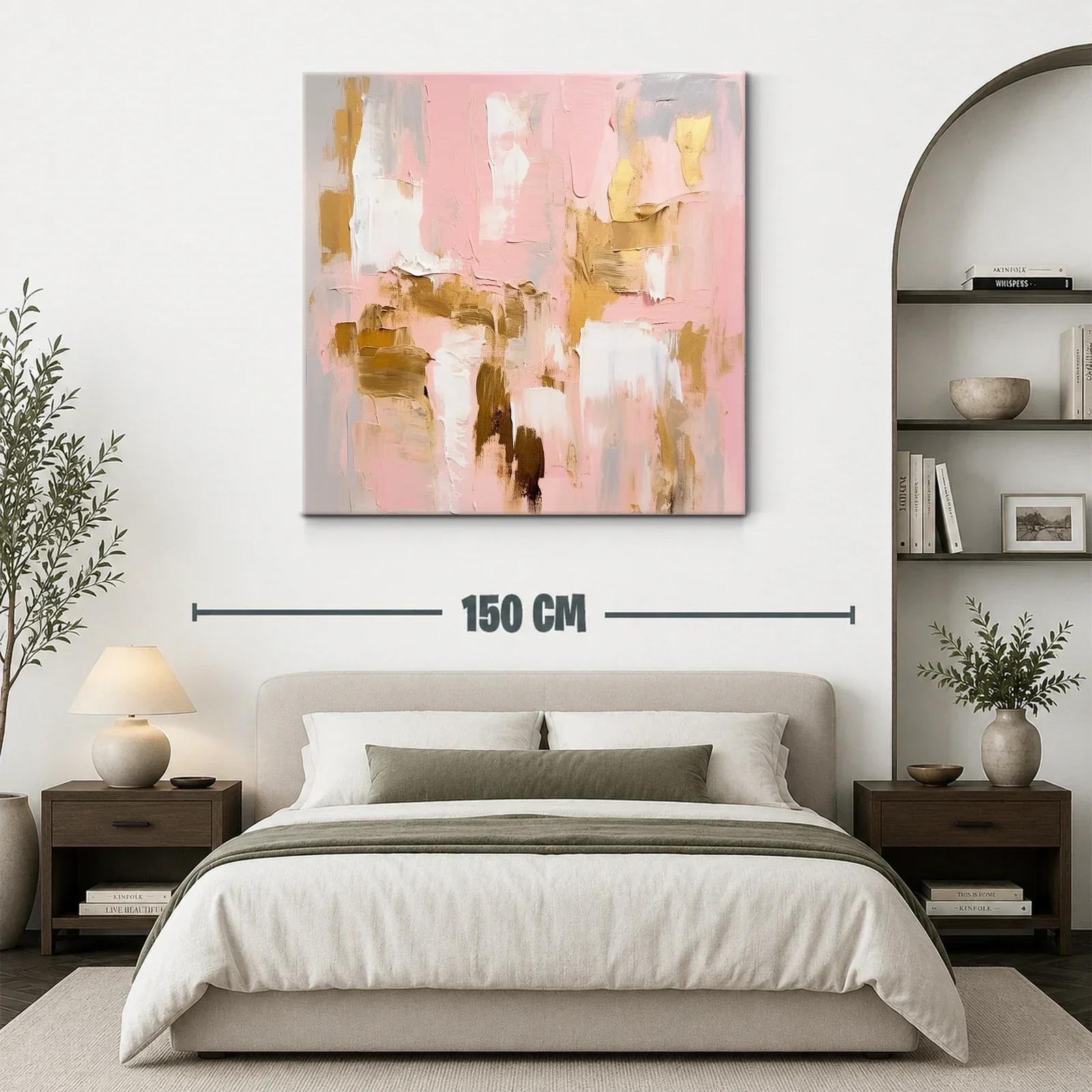 Arte abstracto en tonos rosa y dorado para un ambiente elegante — miniatura 3