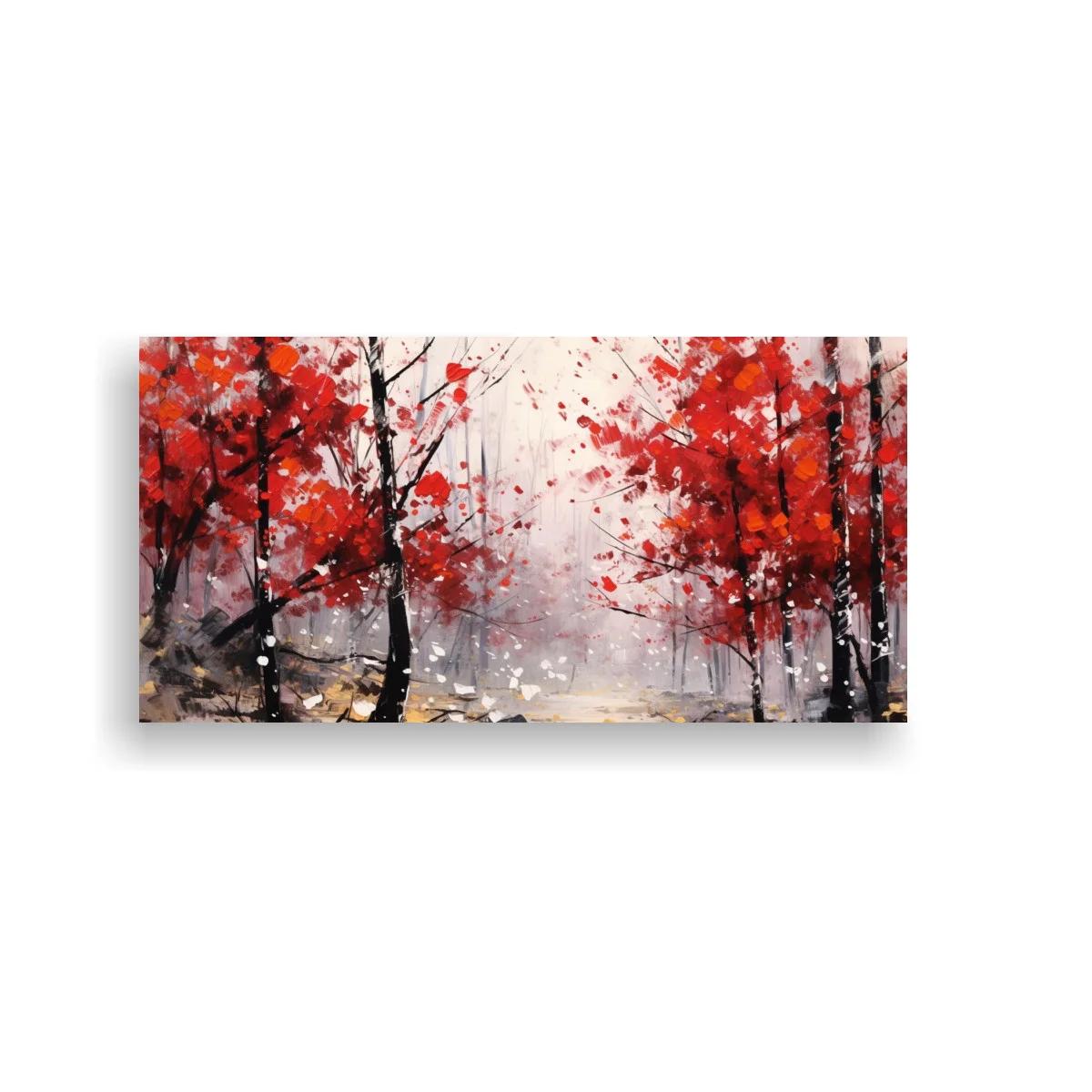 Cuadro bosque de árboles rojos con fondo brumoso — imagen principal