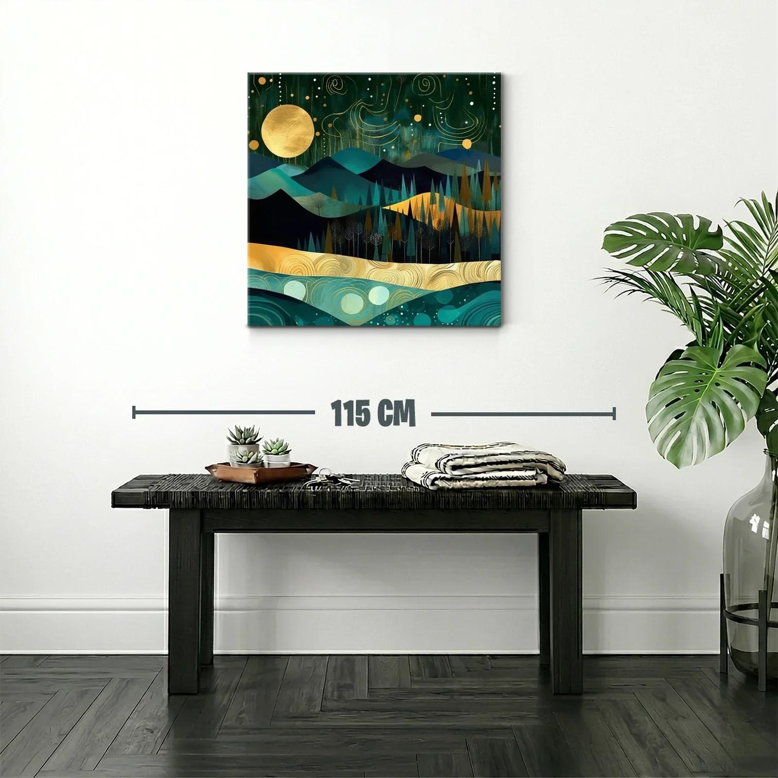 Paisaje nocturno con luna dorada y montañas estilizadas — miniatura 2