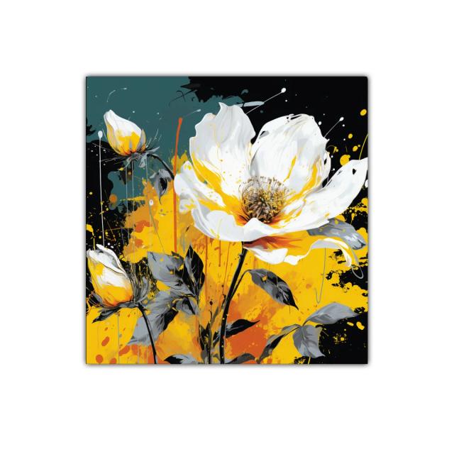 Cuadro floral vibrante con tonos amarillos y blancos