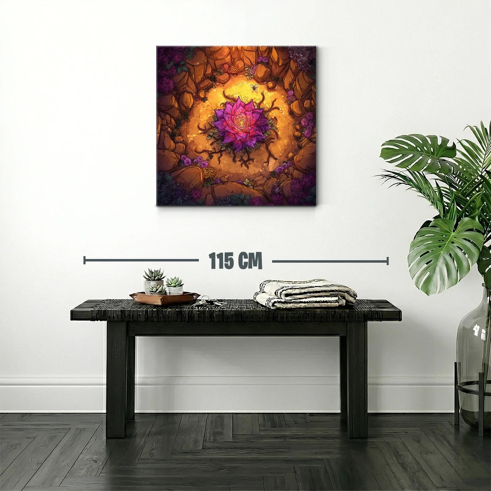 Flor luminosa rodeada de naturaleza en tonos cálidos y violetas — miniatura 2
