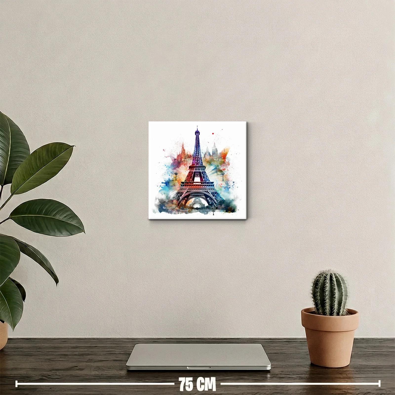 Cuadro decorativo con Torre Eiffel y acuarela vibrante — miniatura 2