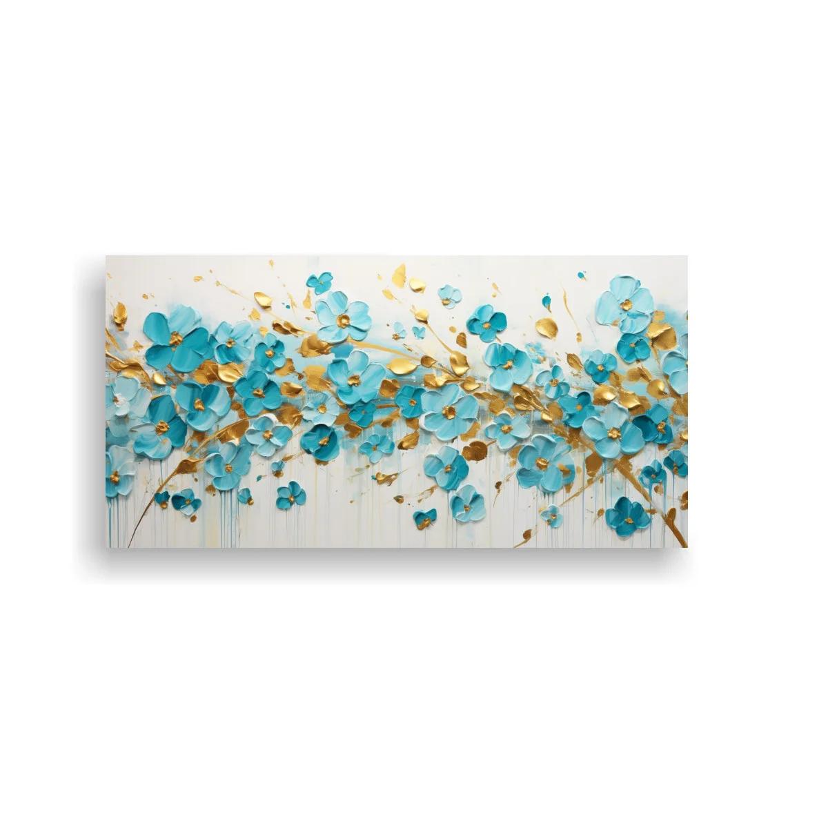 Cuadro flores azules con acentos dorados