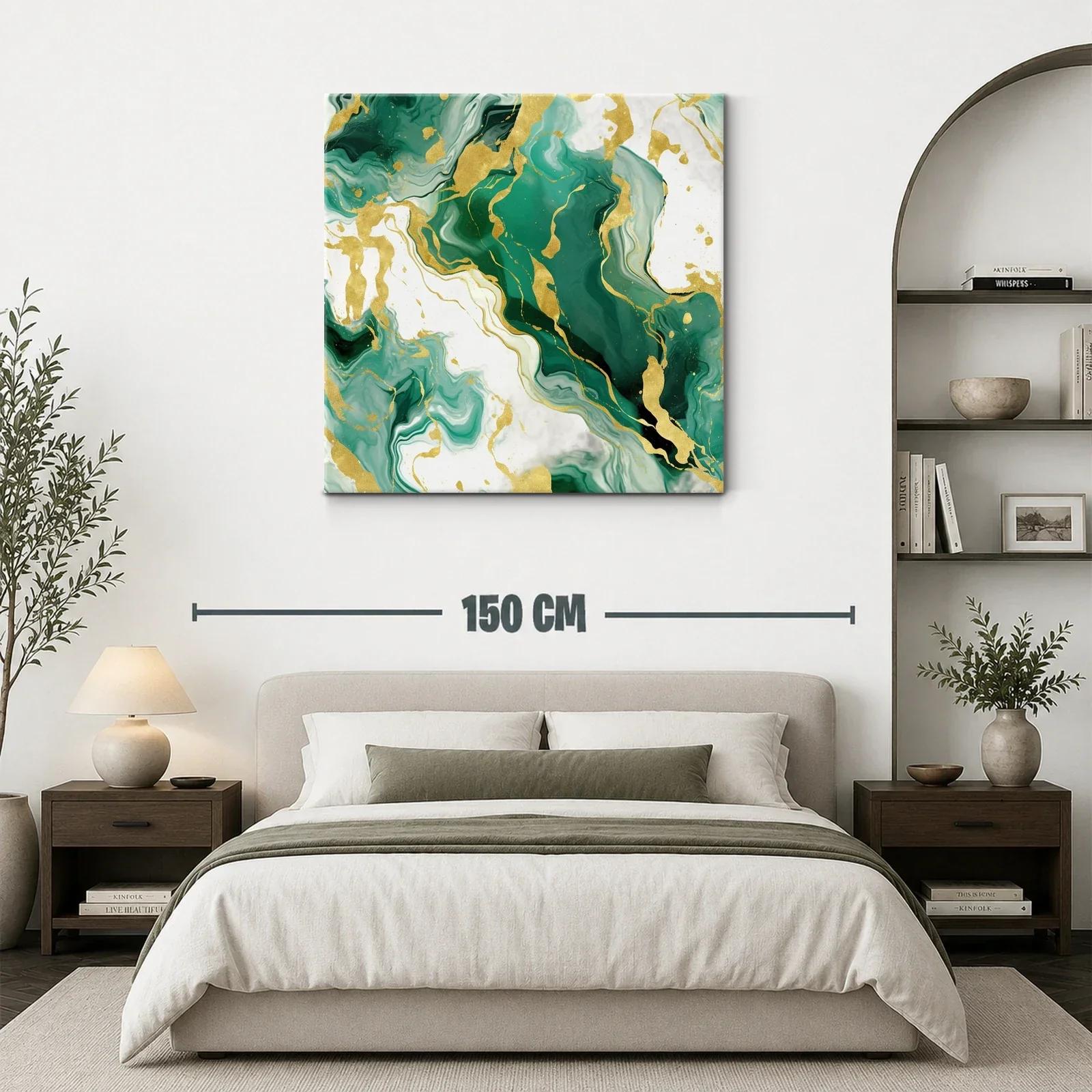 Cuadro abstracto con tonos verdes y dorados elegantes — miniatura 3