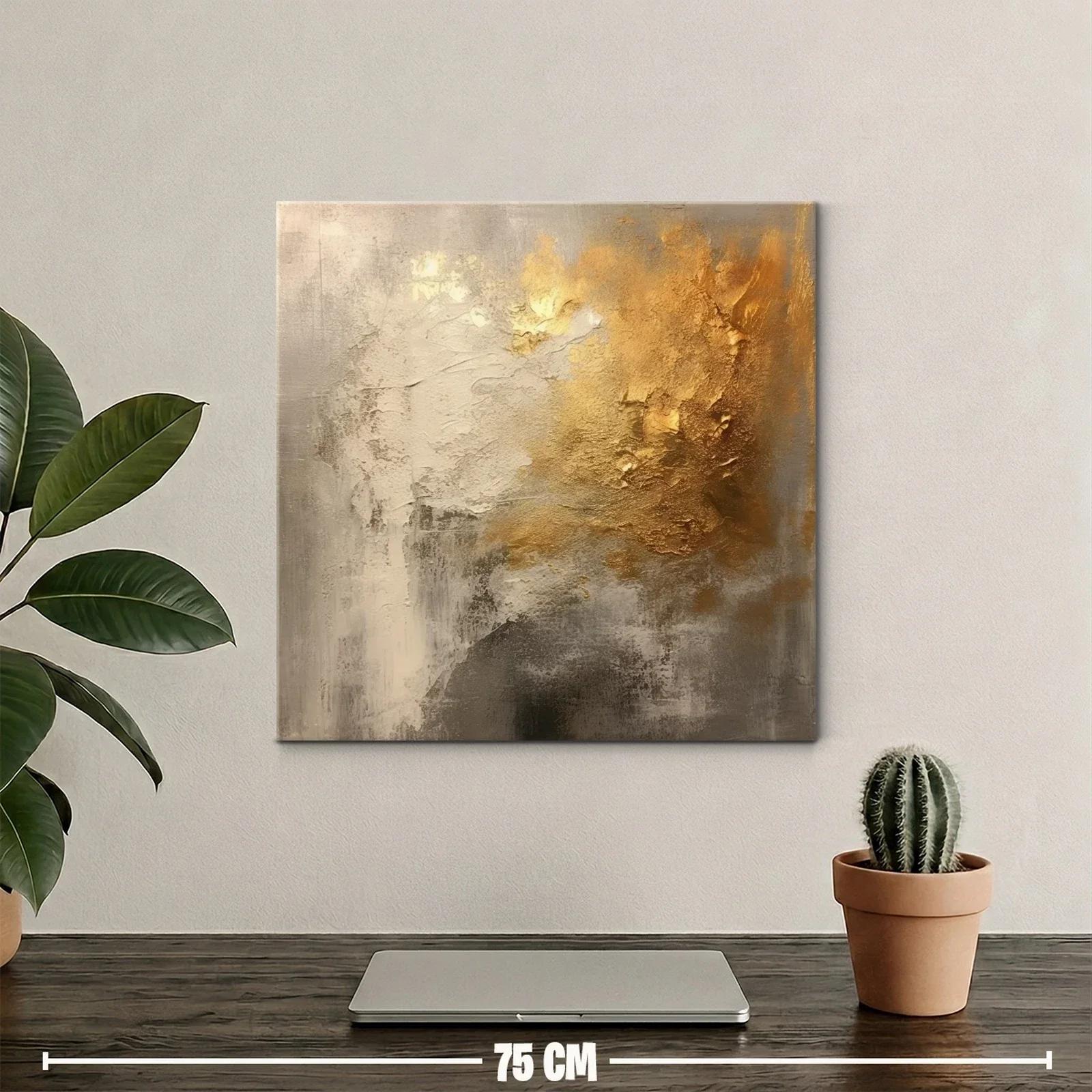 Cuadro abstracto con texturas en tonos dorados y grises — miniatura 2