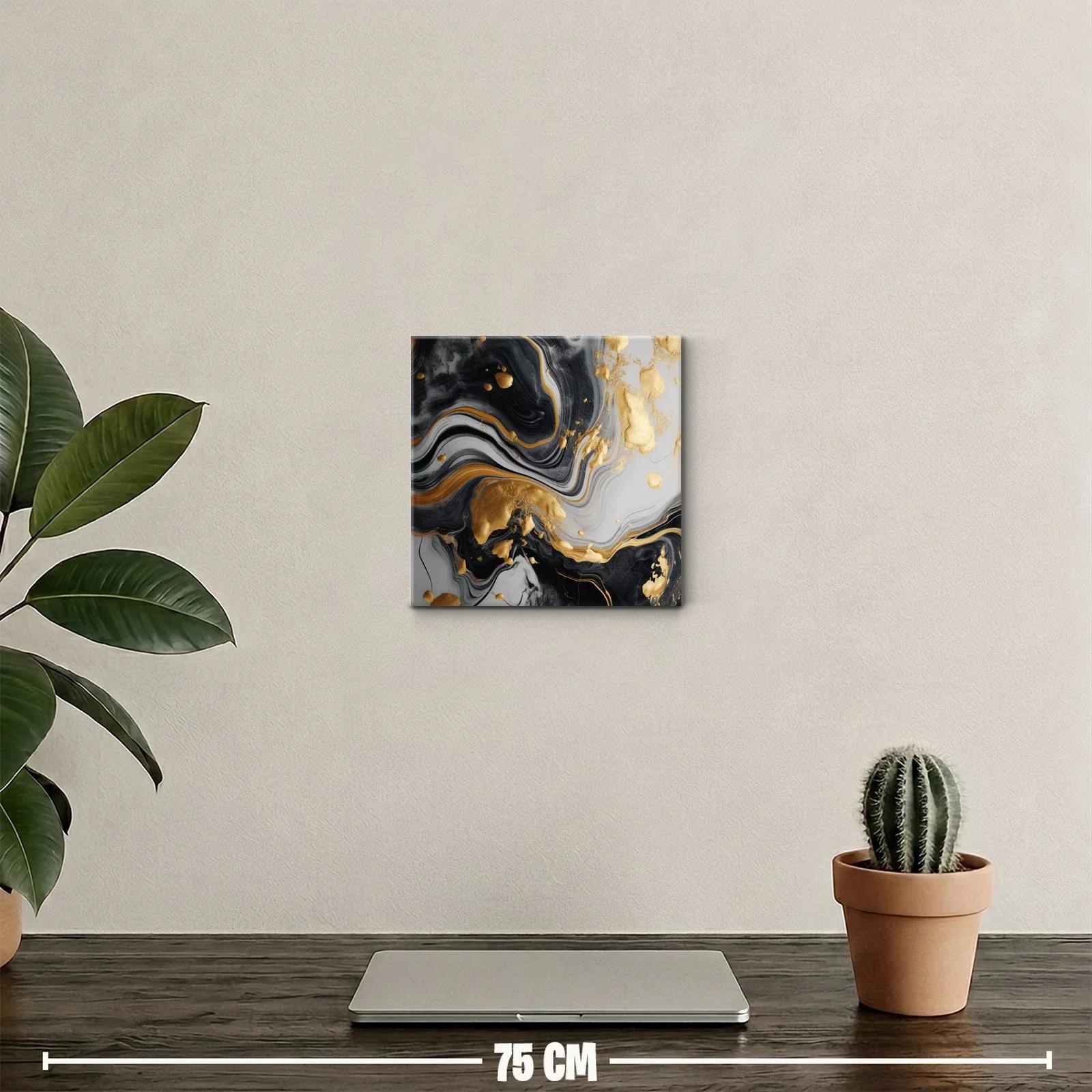 Cuadro decorativo abstracción en negro blanco y oro elegante — miniatura 2