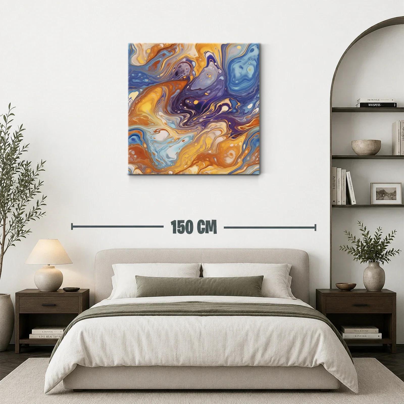 Cuadro abstracto en tonos cálidos y azules vibrantes — miniatura 3