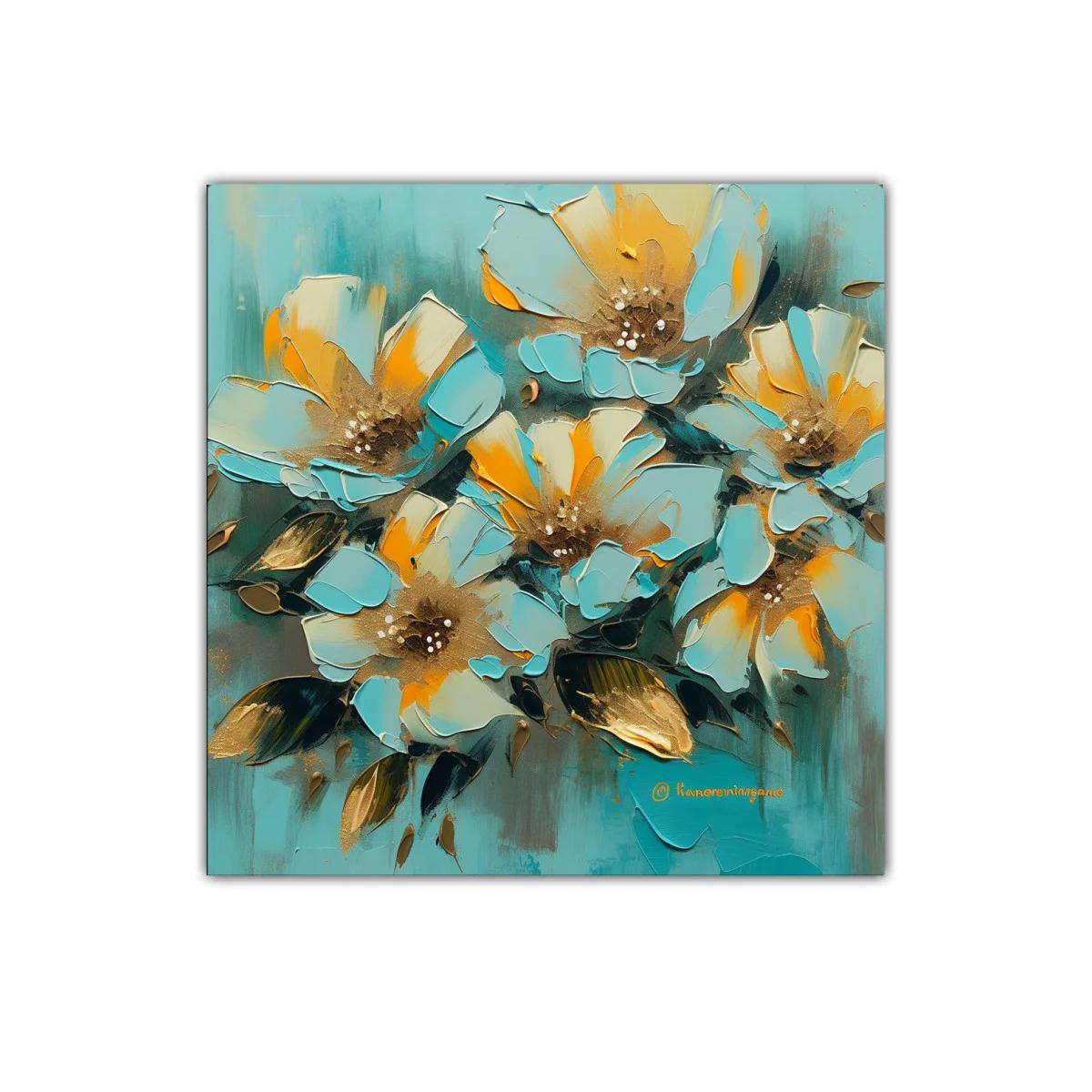 Elegancia floral en tonos turquesa y dorados vibrantes — imagen principal