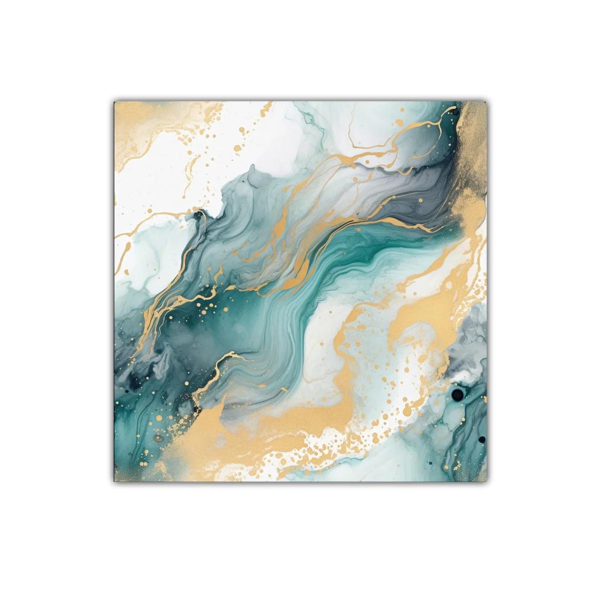 Cuadro abstracto con tonos verdes y dorados fluidos