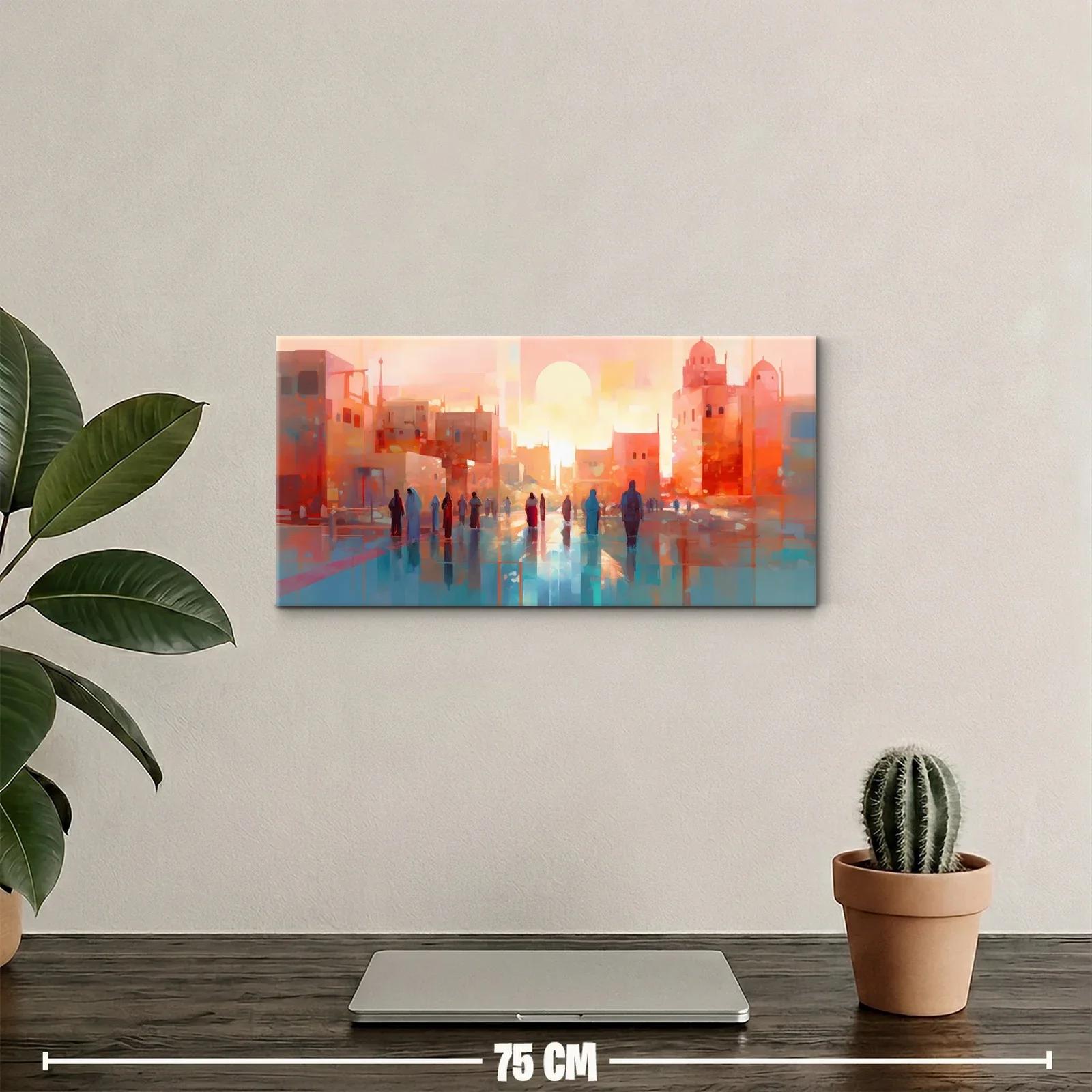 Cuadro skyline urbano al atardecer con luz central intensa — miniatura 2
