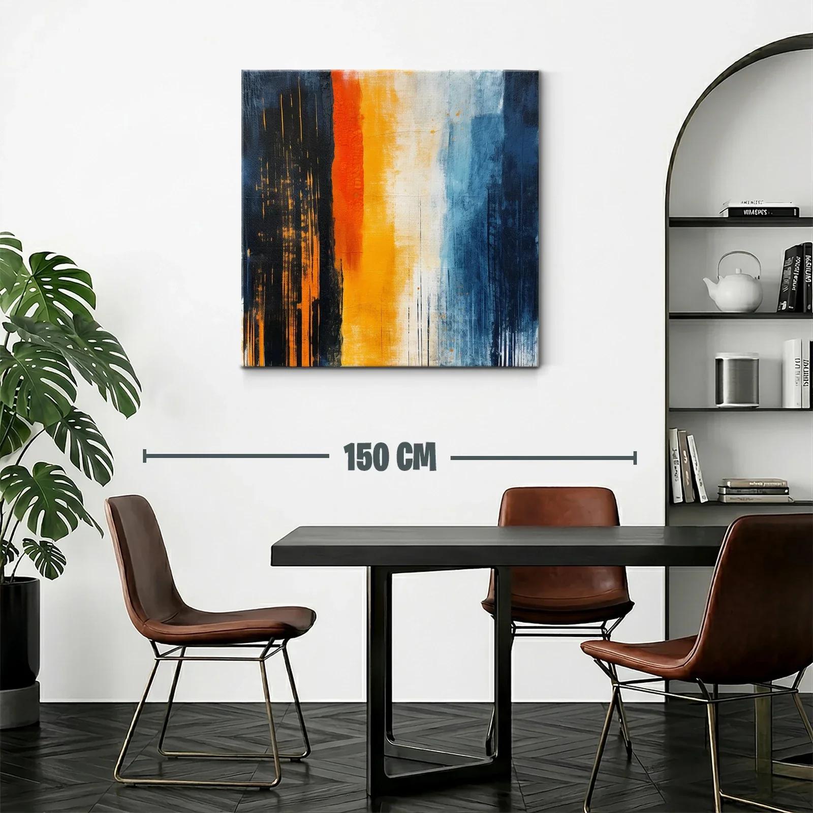 Cuadro abstracto con vibrantes franjas en azul y naranja — miniatura 2